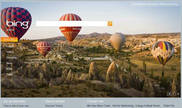 The Bing Home Page